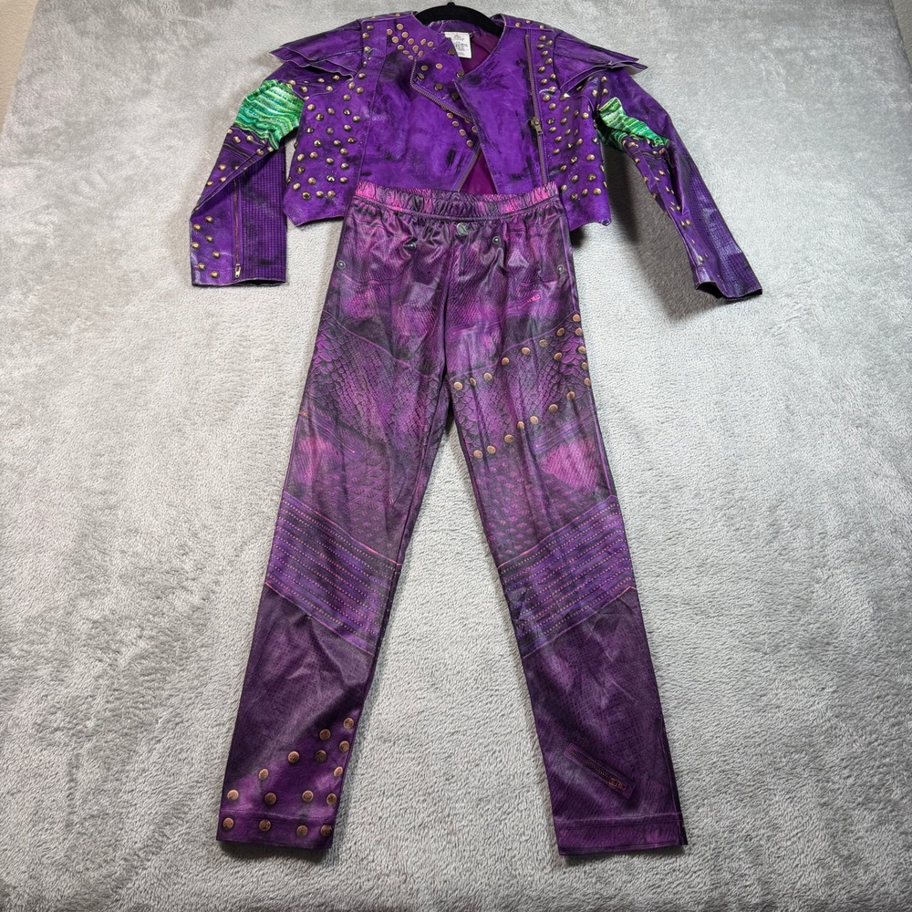 Disney Descendants Mal Costume Kids 7/8 Purple Studded Faux Leather 2pc Set